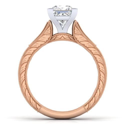 14K White-Rose Gold Princess Cut Diamond Channel Set Engagement Ring