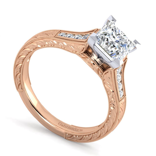 14K White-Rose Gold Princess Cut Diamond Channel Set Engagement Ring