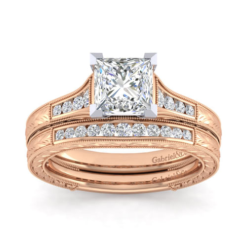 14K White-Rose Gold Princess Cut Diamond Channel Set Engagement Ring