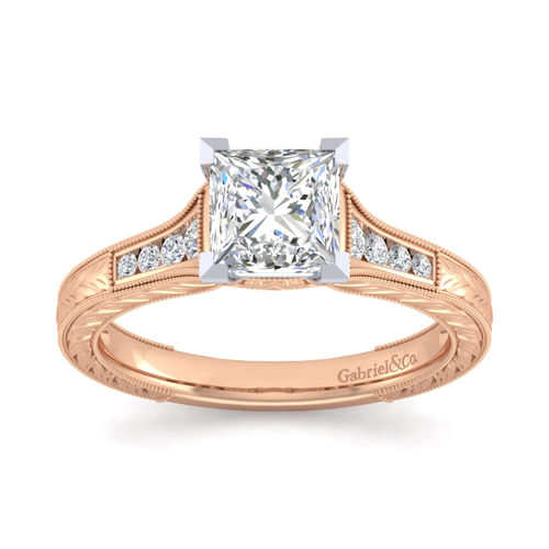 14K White-Rose Gold Princess Cut Diamond Channel Set Engagement Ring