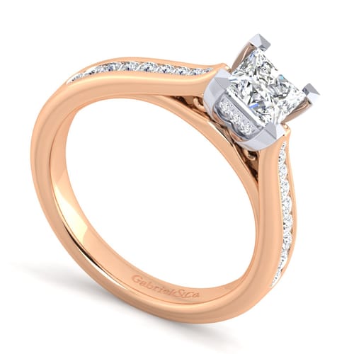 14K White-Rose Gold Princess Cut Diamond Channel Set Engagement Ring 14K White-Rose Gold Princess Cut Diamond Channel Set Engagement Ring