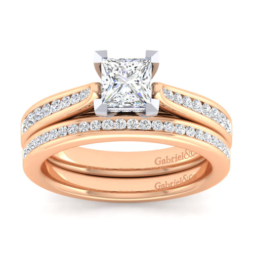 14K White-Rose Gold Princess Cut Diamond Channel Set Engagement Ring 14K White-Rose Gold Princess Cut Diamond Channel Set Engagement Ring