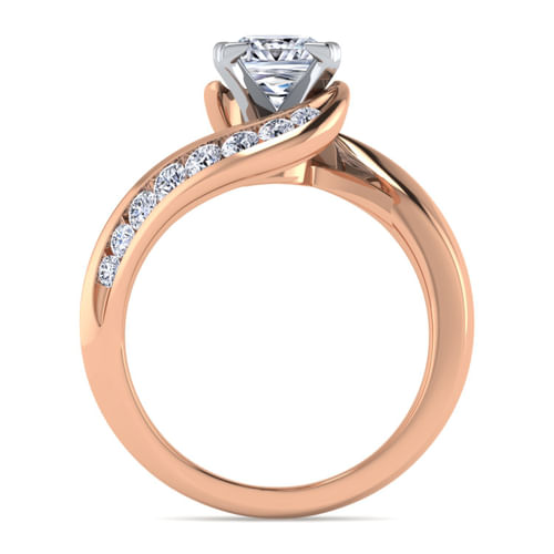 14K White-Rose Gold Princess Cut Diamond Channel Set Engagement Ring