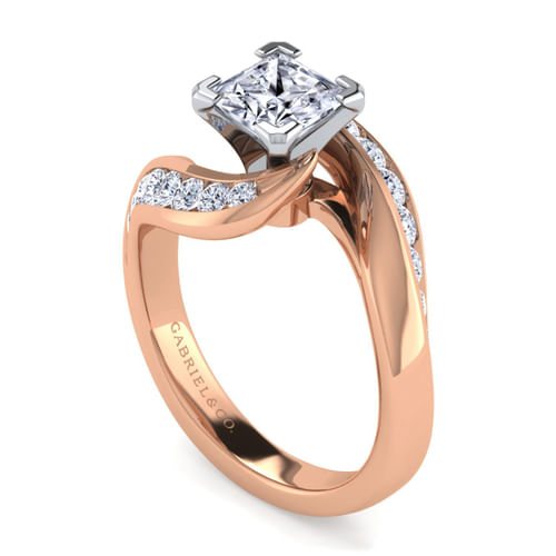 14K White-Rose Gold Princess Cut Diamond Channel Set Engagement Ring