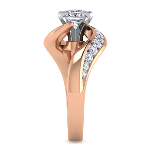 14K White-Rose Gold Princess Cut Diamond Channel Set Engagement Ring