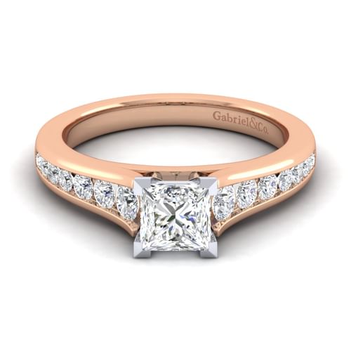 14K White-Rose Gold Princess Cut Diamond Channel Set Engagement Ring