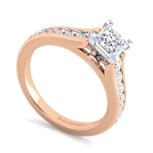 14K White-Rose Gold Princess Cut Diamond Channel Set Engagement Ring
