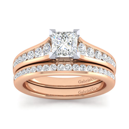 14K White-Rose Gold Princess Cut Diamond Channel Set Engagement Ring
