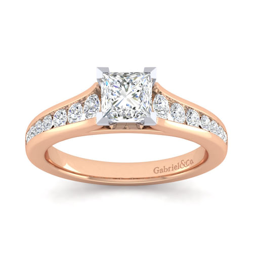 14K White-Rose Gold Princess Cut Diamond Channel Set Engagement Ring