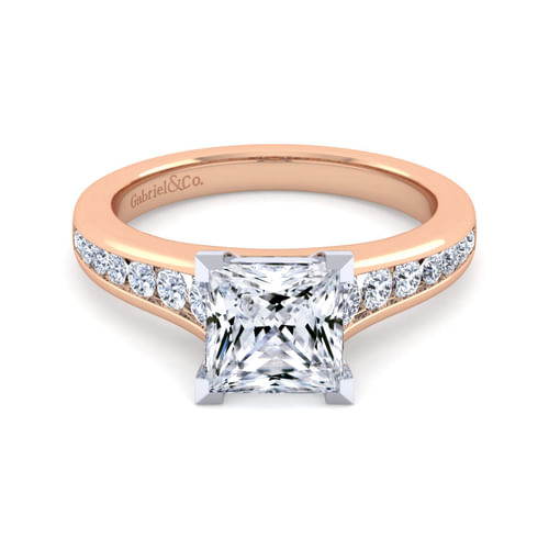 14K White-Rose Gold Princess Cut Diamond Channel Set Engagement Ring