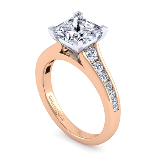 14K White-Rose Gold Princess Cut Diamond Channel Set Engagement Ring