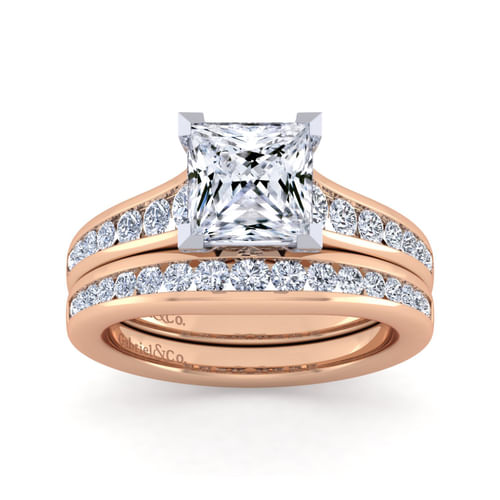 14K White-Rose Gold Princess Cut Diamond Channel Set Engagement Ring