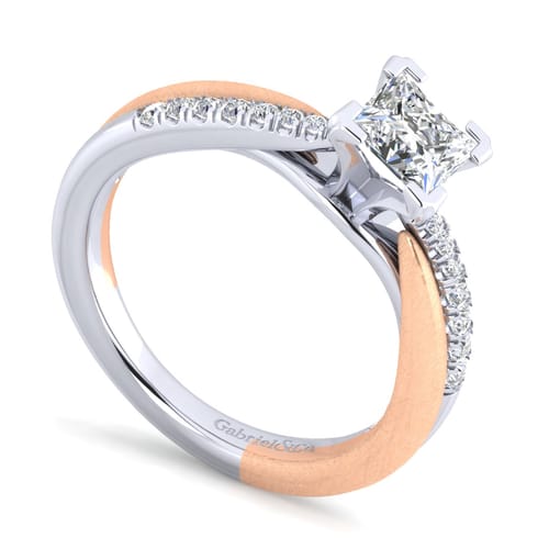 14K White-Rose Gold Princess Cut Diamond Engagement Ring
