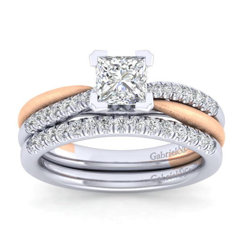 14K White-Rose Gold Princess Cut Diamond Engagement Ring
