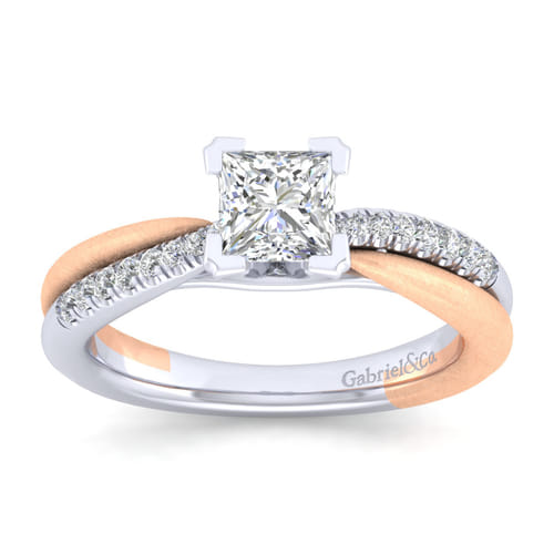 14K White-Rose Gold Princess Cut Diamond Engagement Ring