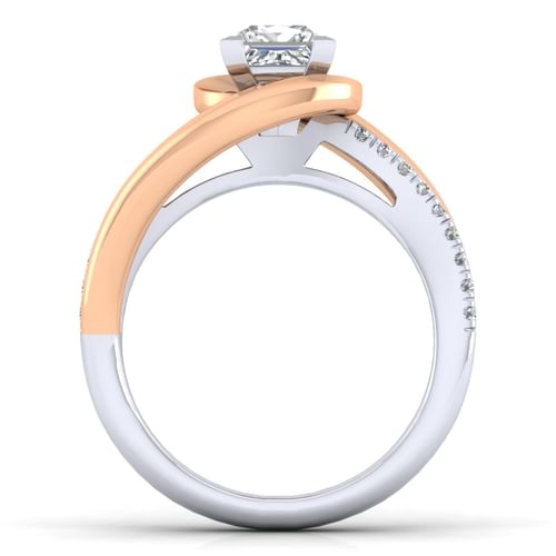14K White-Rose Gold Princess Cut Diamond Engagement Ring