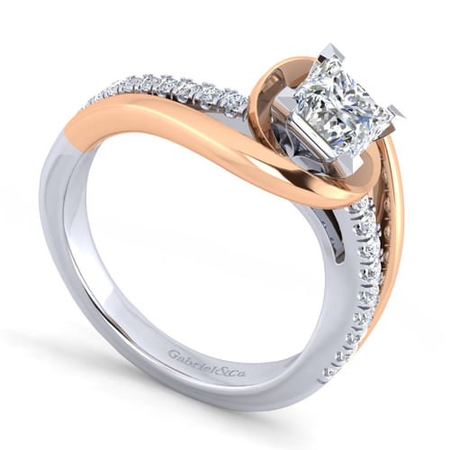14K White-Rose Gold Princess Cut Diamond Engagement Ring