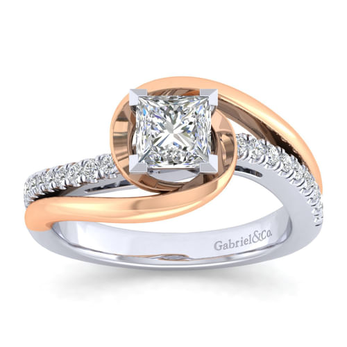 14K White-Rose Gold Princess Cut Diamond Engagement Ring