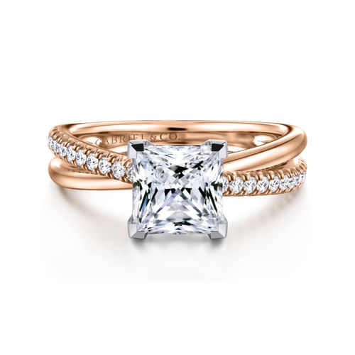 14K White-Rose Gold Princess Cut Diamond Engagement Ring