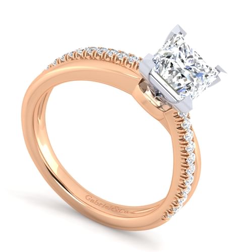 14K White-Rose Gold Princess Cut Diamond Engagement Ring