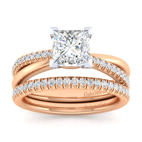 14K White-Rose Gold Princess Cut Diamond Engagement Ring