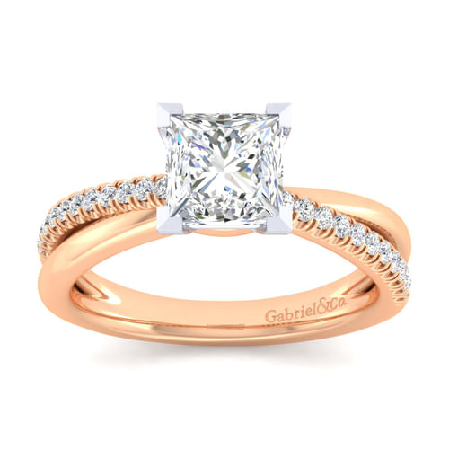 14K White-Rose Gold Princess Cut Diamond Engagement Ring