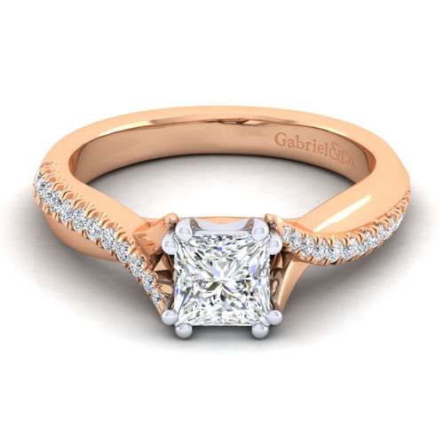 14K White-Rose Gold Princess Cut Diamond Engagement Ring