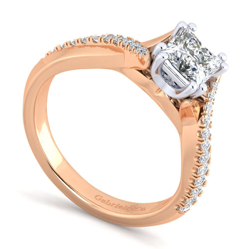 14K White-Rose Gold Princess Cut Diamond Engagement Ring