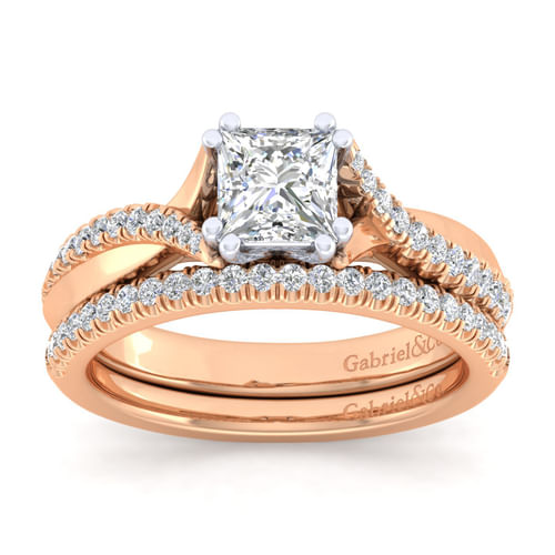14K White-Rose Gold Princess Cut Diamond Engagement Ring