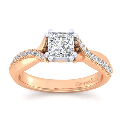14K White-Rose Gold Princess Cut Diamond Engagement Ring