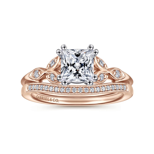14K White-Rose Gold Princess Cut Diamond Engagement Ring