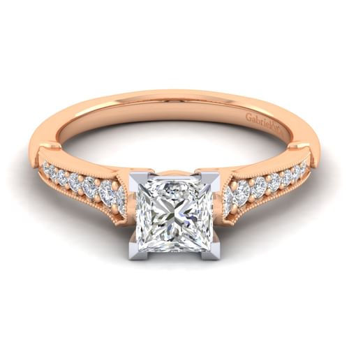 14K White-Rose Gold Princess Cut Diamond Engagement Ring
