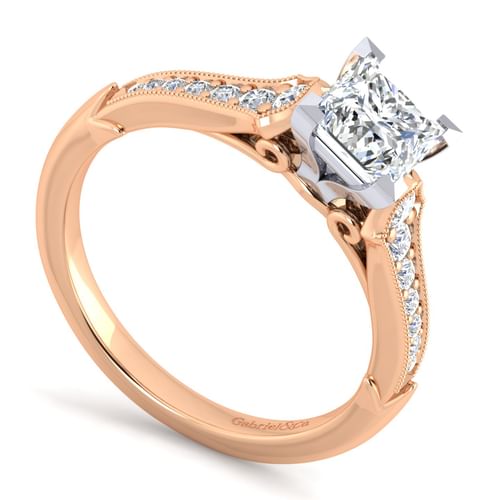 14K White-Rose Gold Princess Cut Diamond Engagement Ring