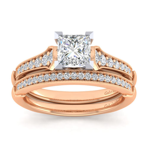 14K White-Rose Gold Princess Cut Diamond Engagement Ring