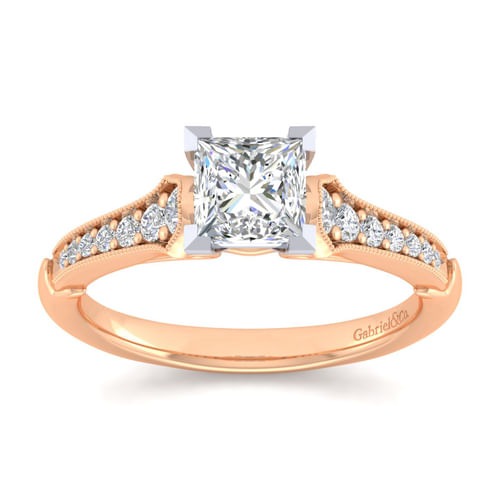 14K White-Rose Gold Princess Cut Diamond Engagement Ring