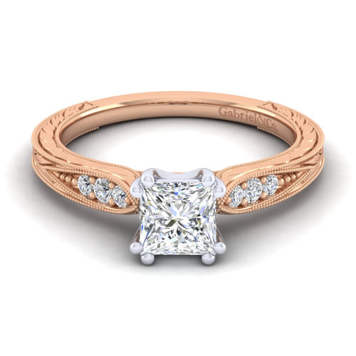 14K White-Rose Gold Princess Cut Diamond Engagement Ring