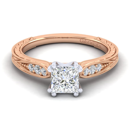 Gabriel - 14K White-Rose Gold Princess Cut Diamond Engagement Ring
