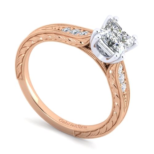 14K White-Rose Gold Princess Cut Diamond Engagement Ring