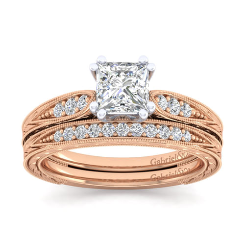 14K White-Rose Gold Princess Cut Diamond Engagement Ring