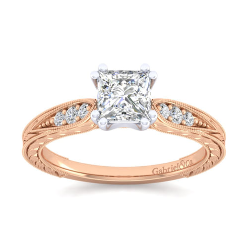 14K White-Rose Gold Princess Cut Diamond Engagement Ring