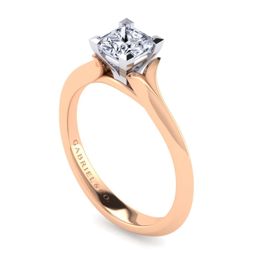 14K White-Rose Gold Princess Cut Diamond Engagement Ring