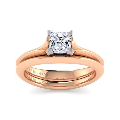 14K White-Rose Gold Princess Cut Diamond Engagement Ring