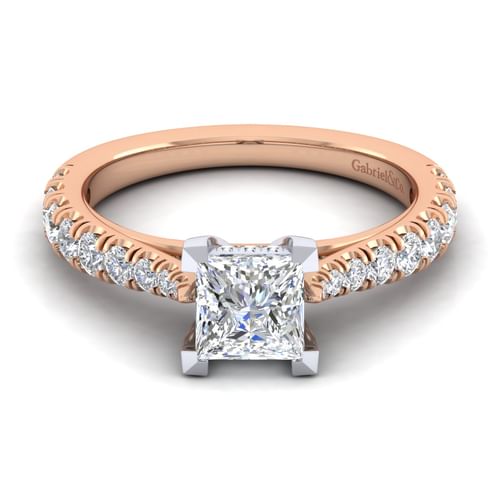 14K White-Rose Gold Princess Cut Diamond Engagement Ring