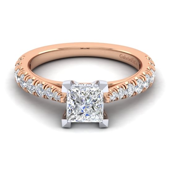 Gabriel - 14K White-Rose Gold Princess Cut Diamond Engagement Ring