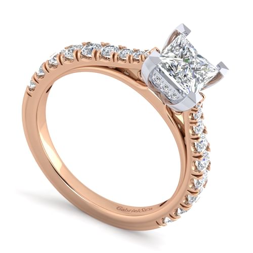 14K White-Rose Gold Princess Cut Diamond Engagement Ring