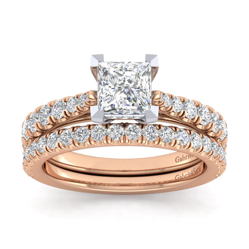 14K White-Rose Gold Princess Cut Diamond Engagement Ring