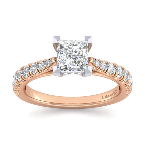 14K White-Rose Gold Princess Cut Diamond Engagement Ring