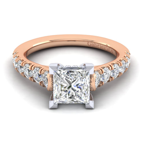 14K White-Rose Gold Princess Cut Diamond Engagement Ring