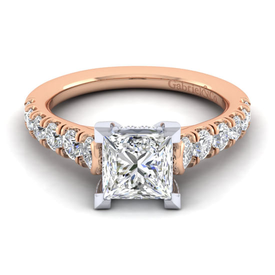 Gabriel - 14K White-Rose Gold Princess Cut Diamond Engagement Ring