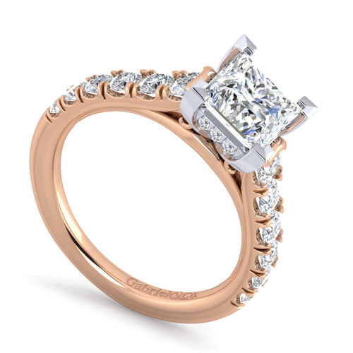14K White-Rose Gold Princess Cut Diamond Engagement Ring